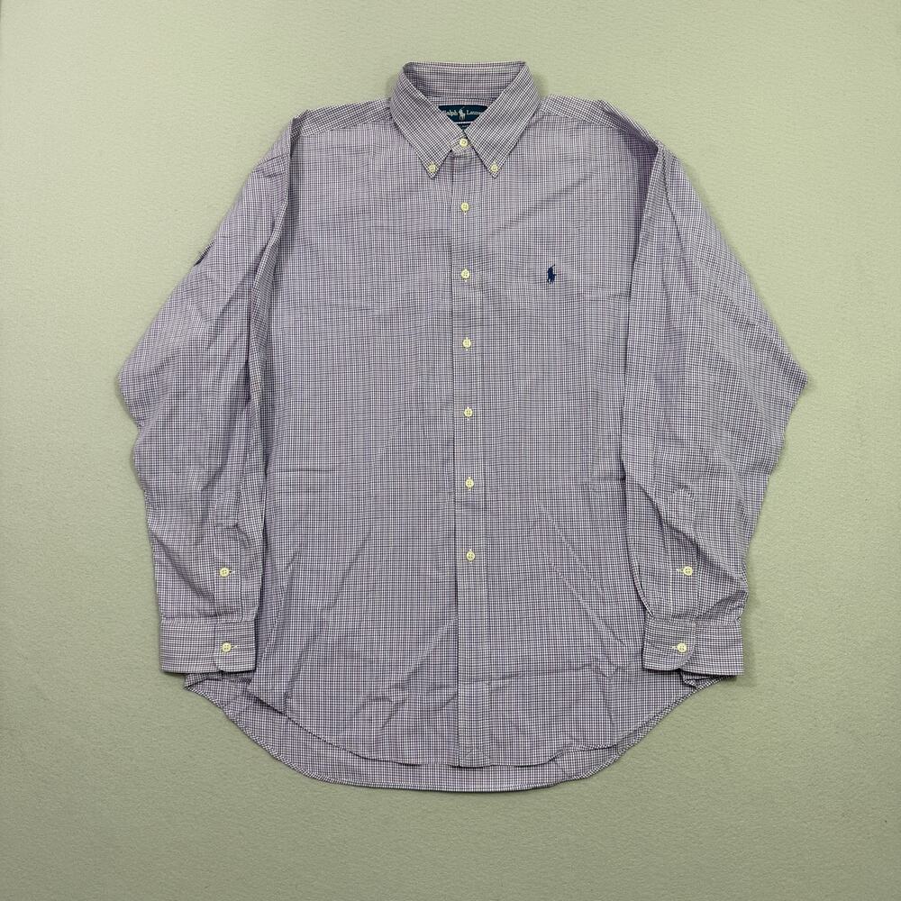 Polo Ralph Lauren Blake Button Down Shirt Men's Large Purple Gingham Plaid 2 Ply